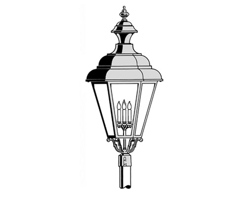 Jamestown, Large, aluminum, Post Mount, Clear glass, (4) 25W B10, 120V